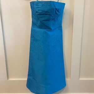 Ann Taylor peacock blue silk strapless dress